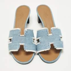 مملوكة مسبقًا Hermes Oasis Size 36.5 Blue Denim Slide Sandals