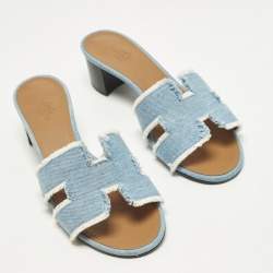 مملوكة مسبقًا Hermes Oasis Size 36.5 Blue Denim Slide Sandals