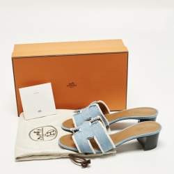 مملوكة مسبقًا Hermes Oasis Size 36.5 Blue Denim Slide Sandals