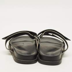 Pre Owned Hermes Chypre Size 42.5 Black/White Canvas and Leather Flat Sandals