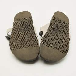 Pre Owned Hermes Chypre Size 42.5 Black/White Canvas and Leather Flat Sandals