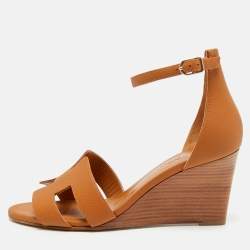 مملوكة مسبقًا Hermès Legend Size 38.5 Brown Leather Wedge Sandals