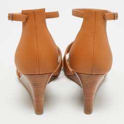 مملوكة مسبقًا Hermès Legend Size 38.5 Brown Leather Wedge Sandals