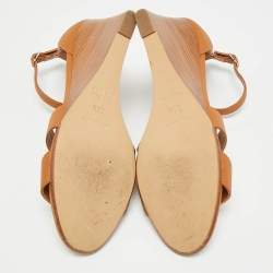 مملوكة مسبقًا Hermès Legend Size 38.5 Brown Leather Wedge Sandals
