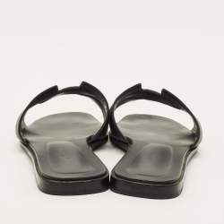 Pre Owned صندل سلايد هيرمس أوران جلد أسود مسطح مقاس 39