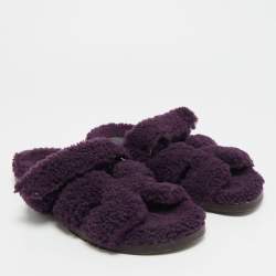 مملوكة مسبقًا حذاء سلايد فلات هيرمس شيبر فرو أرجواني مقاس 42