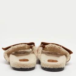 Pre Owned Hermes Chypre Size 39 Brown Suede and Shearling Fur Flat Sandals
