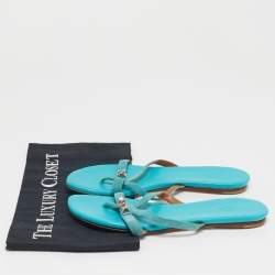 مملوكة مسبقًا Hermes Corfu Size 38 Blue Suede Thong Flatsb Slide 