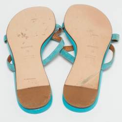 مملوكة مسبقًا Hermes Corfu Size 38 Blue Suede Thong Flatsb Slide 