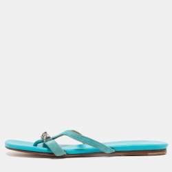 مملوكة مسبقًا Hermes Corfu Size 38 Blue Suede Thong Flatsb Slide 