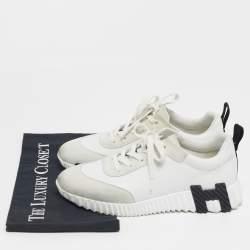 مملوكة مسبقًا حذاء رياضي هيرمس جلد وسويدي أبيض/رمادي مقاس 37.5