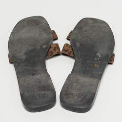 Pre Owned Hermes Oran Size 39 Brown/Black Leopard Print Suede Flat Slide
