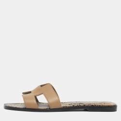 مملوكة مسبقًا Hermes Oran Size 40 Beige Leather Flat Slide