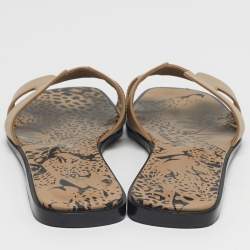 Pre Owned حذاء سلايد هيرمس أوران مسطح جلد أسود مقاس 37