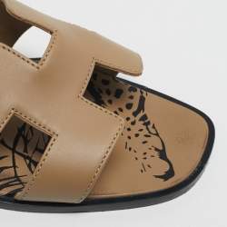 Pre Owned حذاء سلايد هيرمس أوران مسطح جلد أسود مقاس 37