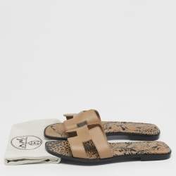 Pre Owned حذاء سلايد هيرمس أوران مسطح جلد أسود مقاس 37