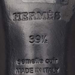 Pre Owned صندل سلايد هيرمس جلد لامع أسود مقاس 39.5