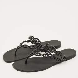 مملوكة مسبقًا شباشب هيرمس فلات جزيرة مطاطي أزرق كحلي مقاس 39