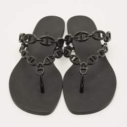 مملوكة مسبقًا شباشب هيرمس فلات جزيرة مطاطي أزرق كحلي مقاس 39