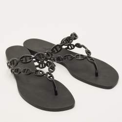 مملوكة مسبقًا شباشب هيرمس فلات جزيرة مطاطي أزرق كحلي مقاس 39