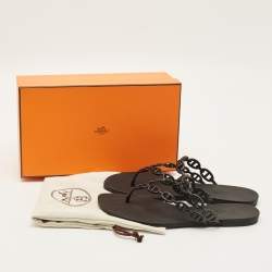 مملوكة مسبقًا شباشب هيرمس فلات جزيرة مطاطي أزرق كحلي مقاس 39