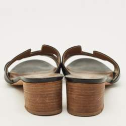 مملوكة مسبقًا Hermes Oasis Size 39 Black Leather Slide Sandals