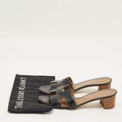 مملوكة مسبقًا Hermes Oasis Size 39 Black Leather Slide Sandals