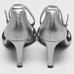 مملوكة مسبقًا صندل بكعب كاحل جلد فضي هيرميس برميير مقاس 39.5