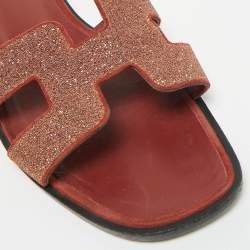 Pre Owned Hermes Oran Size 40 Burgundy Texture Suede Flat Slide