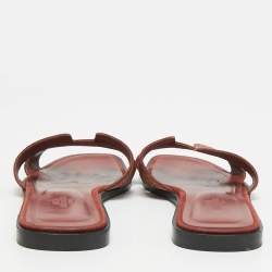 Pre Owned Hermes Oran Size 40 Burgundy Texture Suede Flat Slide