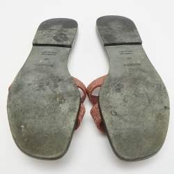 Pre Owned Hermes Oran Size 40 Burgundy Texture Suede Flat Slide