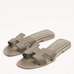 Pre Owned صندل سلايد هيرمس أوران سويدي مطبوع نقشة الفهد بني/أسود مقاس 39