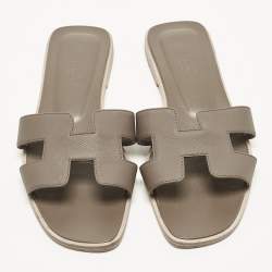 Pre Owned صندل سلايد هيرمس أورا ن سويدي مطبوع نقشة الفهد بني/أسود مقاس 39