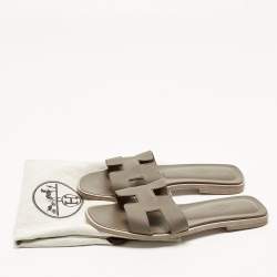 Pre Owned صندل سلايد هيرمس أوران سويدي مطبوع نقشة الفهد بني/أسود مقاس 39