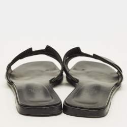 مملوكة مسبقًا Hermes Oran Size 39 Black Leather Flat Slide