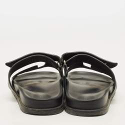 Pre Owned Hermes Chypre Size 38 Black Leather Slide Sandals