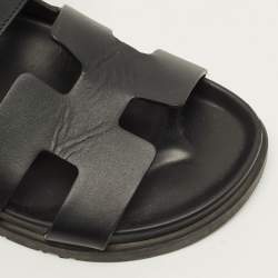 Pre Owned Hermes Chypre Size 38 Black Leather Slide Sandals