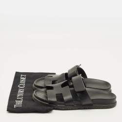 Pre Owned Hermes Chypre Size 38 Black Leather Slide Sandals