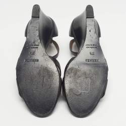 Pre Owned Hermes Legend Size 37.5 Black Leather Wedge Ankle Strap Sandals