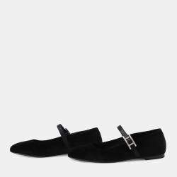 مملوكة مسبقًا Hermes Ballet Shoes "Jane" Black Velvet Fabric Satin Size 37H