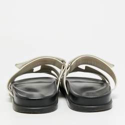 Pre Owned صندل هيرمس شيبر جلد أبيض مسطح مقاس 41.5