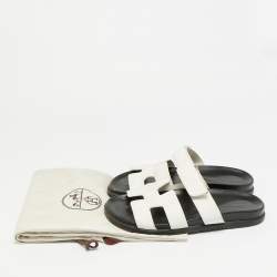 Pre Owned صندل هيرمس شيبر جلد أبيض مسطح مقاس 41.5