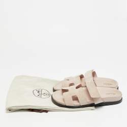 Pre Owned Hermes Chypre Size 37 Beige Suede Flat Slide