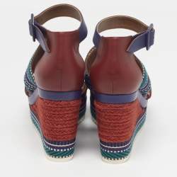 Pre Owned صندل هيرمس روما بجلد متعدد الألوان وشريط ويب بطول الكاحل بكعب عريض مقاس 38.5