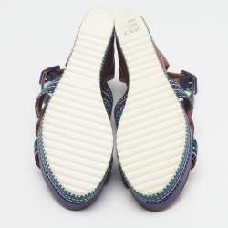 Pre Owned صندل هيرمس روما بجلد متعدد الألوان وشريط ويب بطول الكاحل بكعب عريض مقاس 38.5