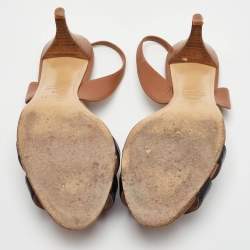 Pre Owned Hermès Night Size 39 Brown/Black Leather and Patent Leather Slingback Sandals