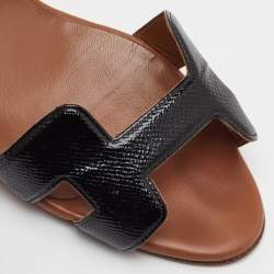 Pre Owned Hermès Night Size 39 Brown/Black Leather and Patent Leather Slingback Sandals