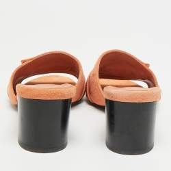 Pre Owned صندل سلايد بكعب بلوك هيرمس جيجي جلد بني وجلد سويدي مقاس 37