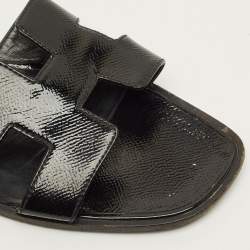 مملوكة مسبقًا Hermes Oran Size 40.5 Black Saffiano Leather Flat Slide