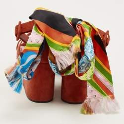 Pre Owned Hermes Eole Size 38 Brown Suede Wedge Sandals